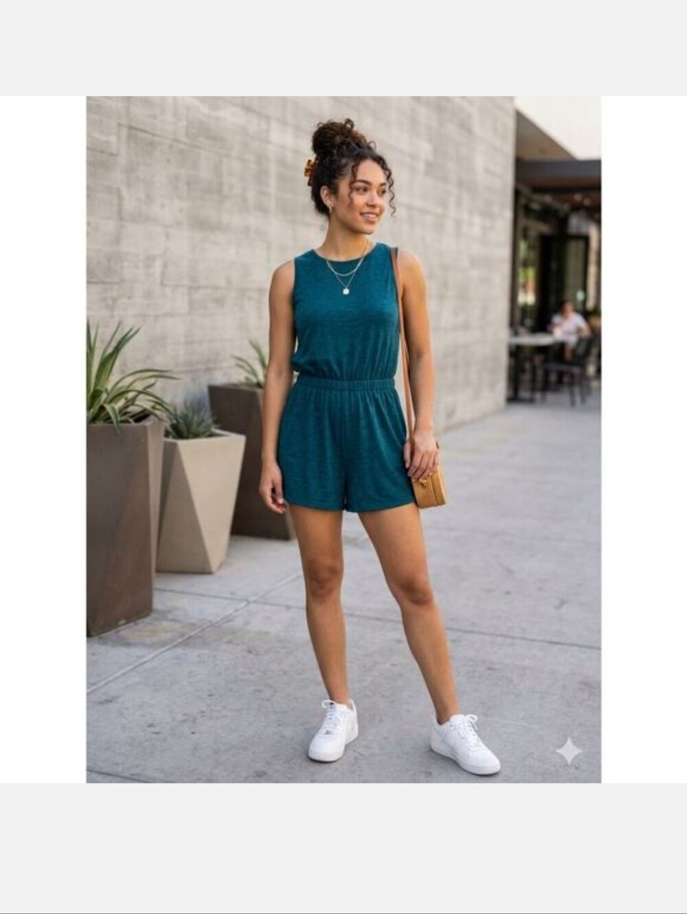 Amazon Essentials Studio Terry Fleece V-Neck Romper Teal Small NWT